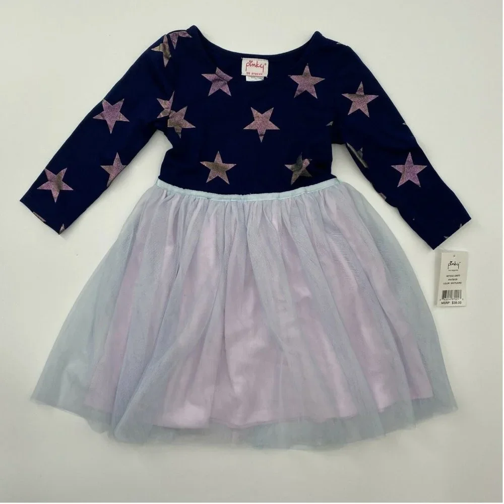 Pinky Boutique Girl's Star Tutu Dress Purple/Navy Blue sz 6 Birthday/School/Gift